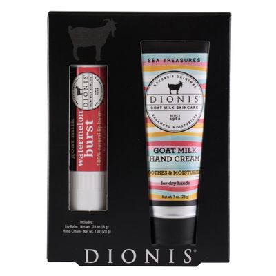 Dionis Goat Milk Sweet Treasures Hand Cream & Lip Balm Duo, Hydrating Skincare Set for Dry Hands and Chapped Lips, Sensitive Skin Safe, Nourishing, Made in USA, Cruelty-Free, Paraben-Free