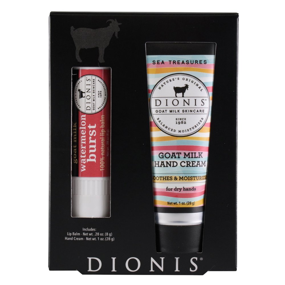Dionis Goat Milk Sweet Treasures Hand Cream & Lip Balm Duo, Hydrating Skincare Set for Dry Hands and Chapped Lips, Sensitive Skin Safe, Nourishing, Made in USA, Cruelty-Free, Paraben-Free