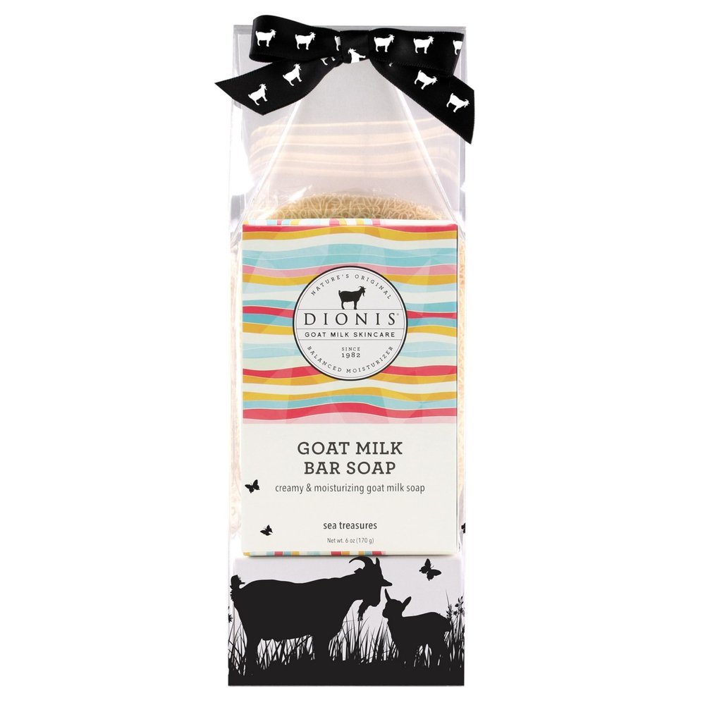 Dionis Goat Milk Bar Soap Shower & Bath 3 Pc Travel Set with Saver Pad & Exfoliating Scrubber - Moisturize & Massage - Triple Milled Gentle Body Wash Cleanser Creamy, Rich Lather, Sea Treasures