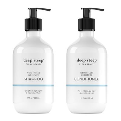 Deep Steep Weightless Moisture Shampoo & Conditioner, 17 oz  Hydrating Shampoo with Olive Oil, Raspberry Leaf, Argan Oil, Aloe & Glycerin  Sulfate-Free, Vegan, Clean Beauty Hair Care