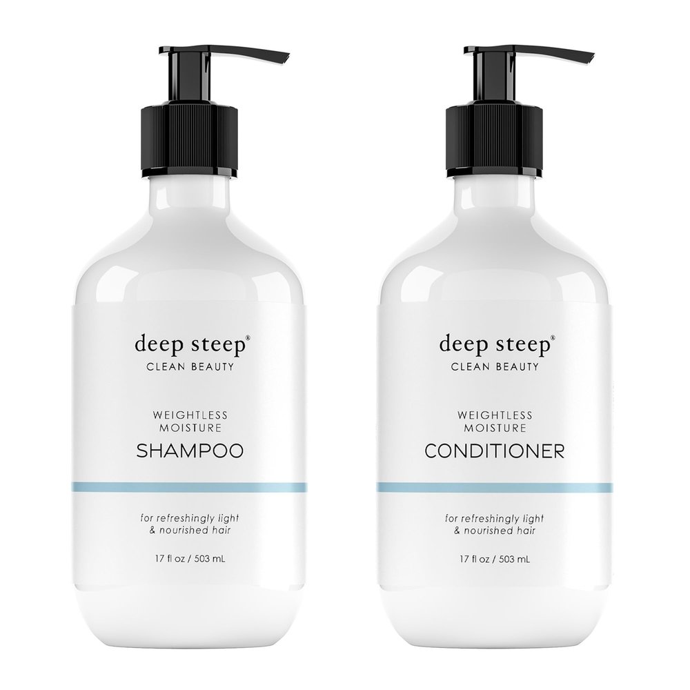 Deep Steep Weightless Moisture Shampoo & Conditioner, 17 oz Hydrating Shampoo with Olive Oil, Raspberry Leaf, Argan Oil, Aloe & Glycerin Sulfate-Free, Vegan, Clean Beauty Hair Care