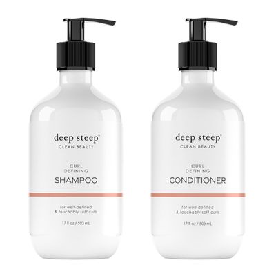 Deep Steep Curl Defining Shampoo & Conditioner, 17 oz  Moisturizing Shampoo with Shea Butter, Aloe Vera, Rice Protein, Peppermint Oil  Sulfate-Free, Vegan, Clean Beauty Hair Care, Curly Hair