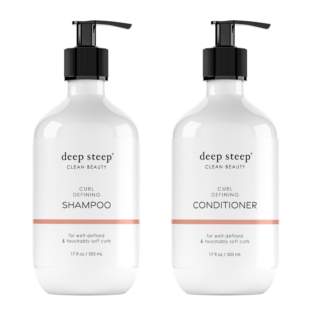 Deep Steep Curl Defining Shampoo & Conditioner, 17 oz  Moisturizing Shampoo with Shea Butter, Aloe Vera, Rice Protein, Peppermint Oil  Sulfate-Free, Vegan, Clean Beauty Hair Care, Curly Hair