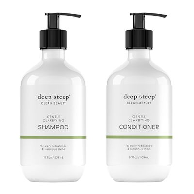 Deep Steep Gentle Clarifying Shampoo & Conditioner, 17 oz  Refreshing Shampoo with Tea Tree Oil, Peppermint, Aloe, Hyaluronic Acid & Panthenol  Sulfate-Free, Vegan, Clean Beauty Hair Care