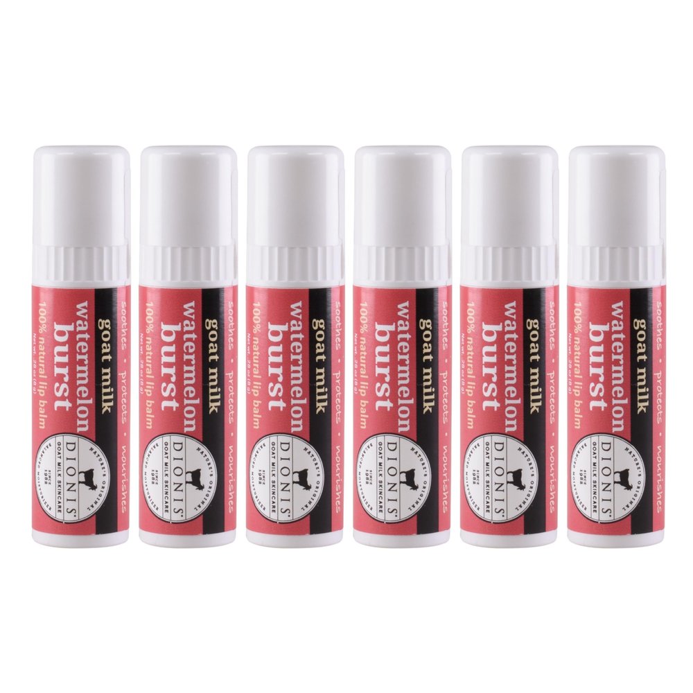 Dionis - Goat Milk Skincare Scented Lip Balm - Set of 6 (0.28 oz) Watermelon Burst Fresh & Fruity Summer Scented Balms - Beeswax, Shea Butter & Coconut Oil Repair, Protect & Soothe Chapped Lips