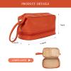 Abiudeng Large Makeup Bag for Women,Travel Makeup Organizer with Brush Holder, Dopp Kit Essentials,Waterproof Lozenge Cosmetic Bag for Traveling,Multi Compartment,Cute,Spacious Capacity-orange view 2