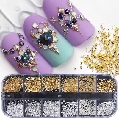 3D Metal Charms Gold Caviar Beads Nail Studs for Women Rivet Nail Art Jewels Decoration Kit