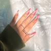 FRUJCDKI handmade real glue series fake nails, black and pink gradient press-on fake nails, long coffin-shaped fake nails, ballerina glue nails (Pink-L) view 4