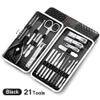 21 Piece/Lot Stainless Steel Manicure set Professional nail clipper Kit of Pedicure Tools Paronychia Nippers Trimmer Cutters,black 21 pcs view 2