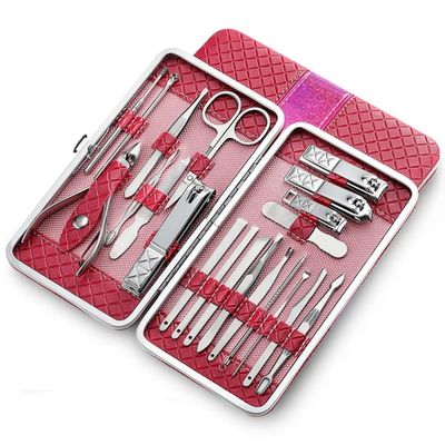 21 Piece/Lot Stainless Steel Manicure set Professional nail clipper Kit of Pedicure Tools Paronychia Nippers Trimmer Cutters,pink 21 pcs