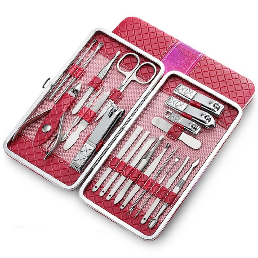 21 Piece/Lot Stainless Steel Manicure set Professional nail clipper Kit of Pedicure Tools Paronychia Nippers Trimmer Cutters,pink 21 pcs