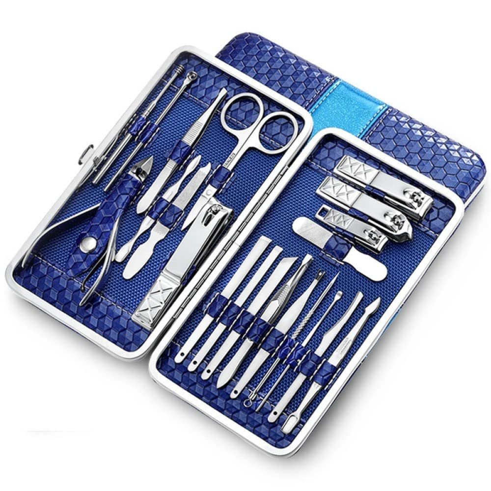 21 Piece/Lot Stainless Steel Manicure set Professional nail clipper Kit of Pedicure Tools Paronychia Nippers Trimmer Cutters,blue 21 pcs