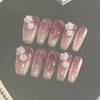 RikView Coffin Press on Nails Long Acrylic Nails with 3D Flowers Pink Fake Nails Glossy Nails for Women 24 PCS/Set view 1