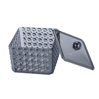 COLLBATH Transparent Acrylic Cotton Swab Storage Box with Protective Lid Diamond Pattern Square Cotton Pad Holder for Bathroom Makeup Organization Small Space-saving Container