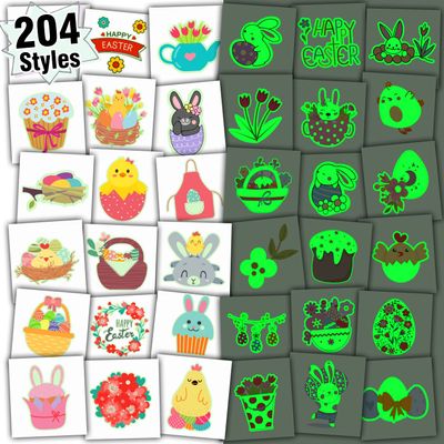 Partywind 204 Styles Glow Easter Kids Temporary Tattoos for Easter Basket Stuffers, Individually Wrapped Sheets Easter Tattoo Stickers for Boys Girls Party Favors, Easter Egg Hunt Games Essentials
