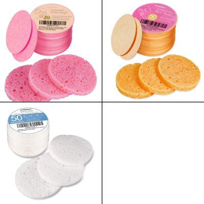50-Count Compressed Facial Sponges, GAINWELL White Cellulose Facial Sponges, 100% Natural Cosmetic Spa Sponges for Facial Cleansing, Exfoliating Mask,
