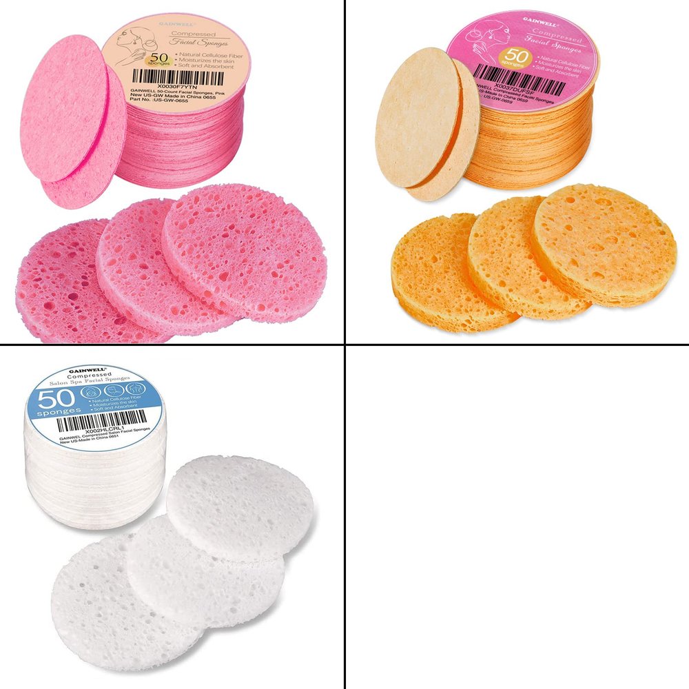 50-Count Compressed Facial Sponges, GAINWELL White Cellulose Facial Sponges, 100% Natural Cosmetic Spa Sponges for Facial Cleansing, Exfoliating Mask,