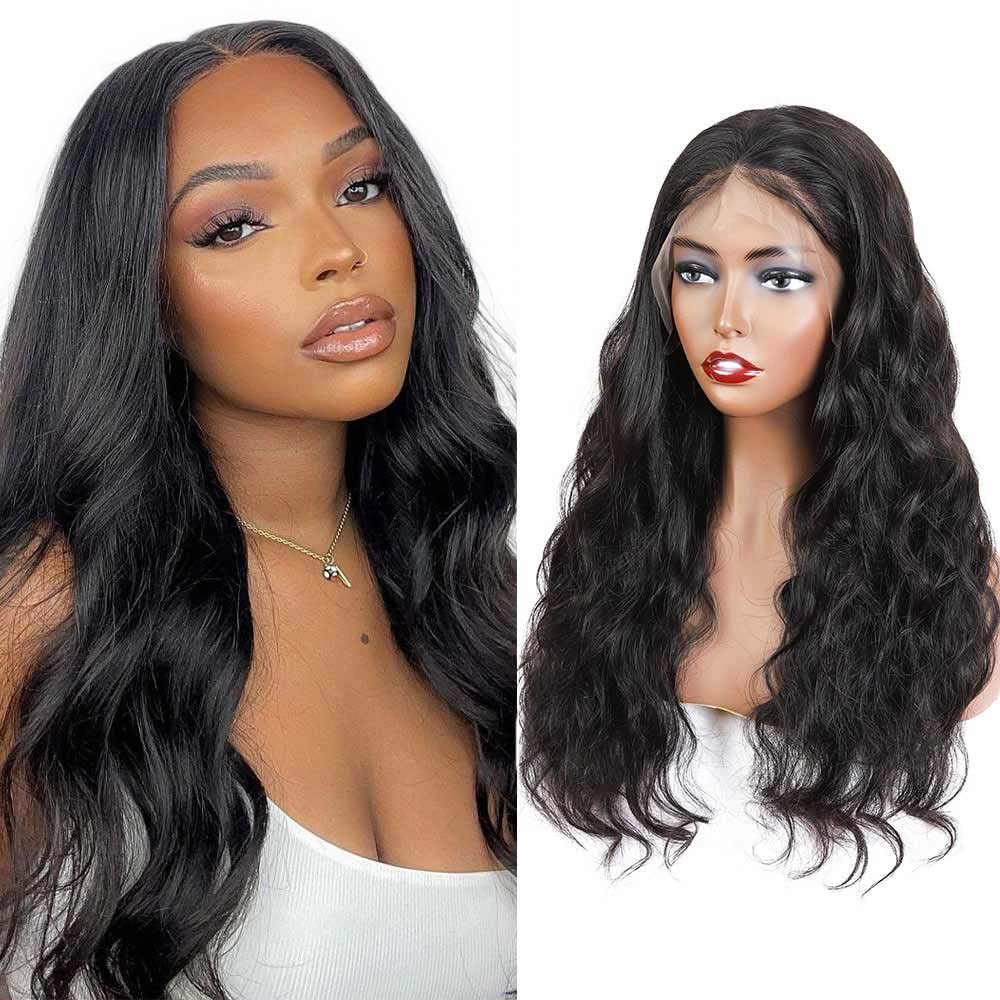 13 * 4 Body Wave Lace Front Wigs Glueless Wigs Human Hair Pre Plucked 24 Inch Brazilian Body Wave Human Hair Wigs for Black Women (Nature Color)