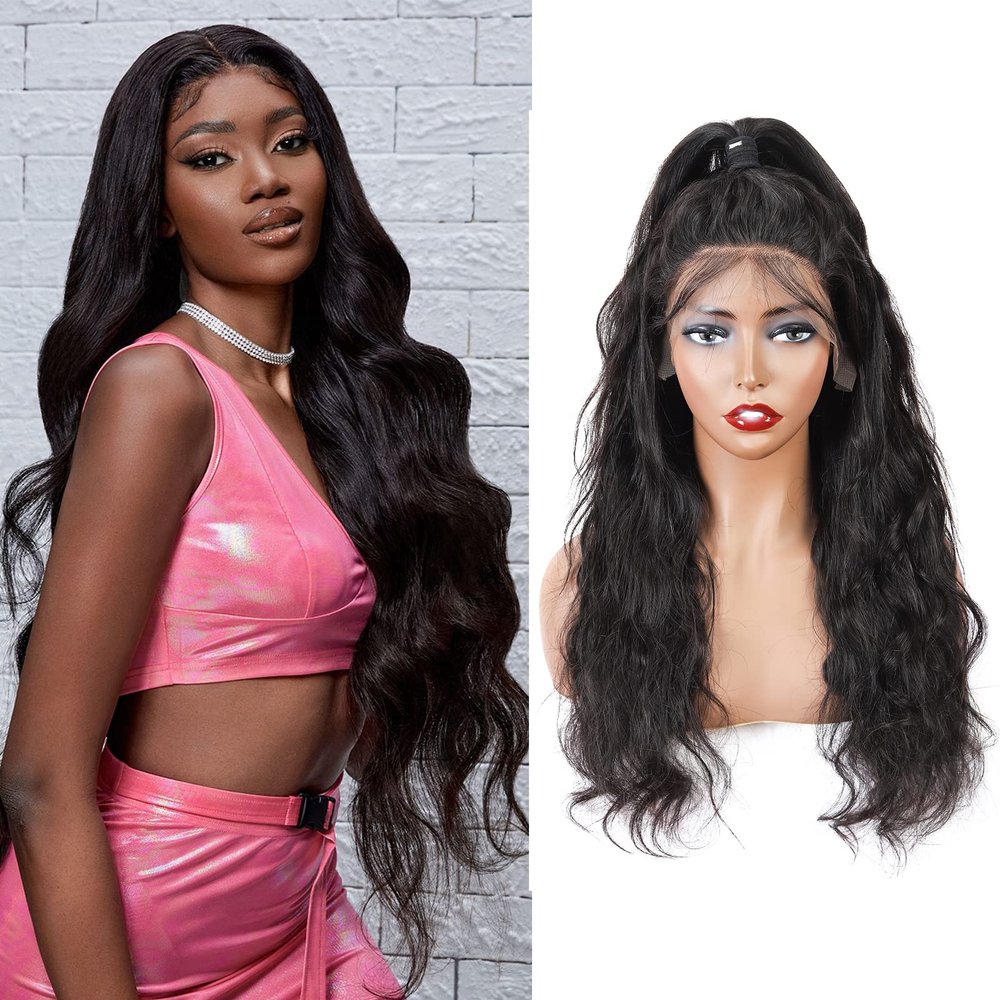 13 * 6 Body Wave Lace Front Wigs Glueless Wigs Human Hair Pre Plucked 24 Inch Brazilian Body Wave Human Hair Wigs for Black Women (Nature Color)
