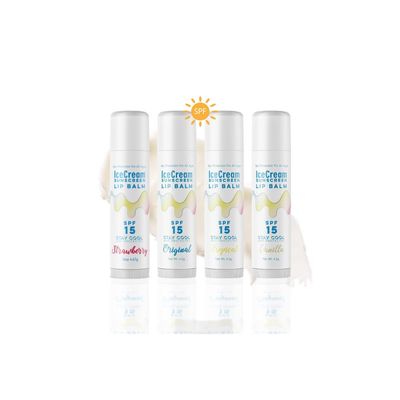 4-Pack Lip Balm Gift Set by IceCream Sunscreen. Assorted Scented Flavors SPF15 Natural Lip Moisturizer Treatment & Sulfate-Free, 4.5g, Original, Vanilla, Strawberry, Tropical