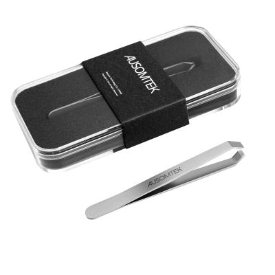 AUSOMTEK Beard Tweezers, White Hair Plucking Tweezers, Stainless Steel, Fine Hair Removal Tweezers, Eyebrows Shaping Tool, 5mm Tip, Clear Box 2Pack