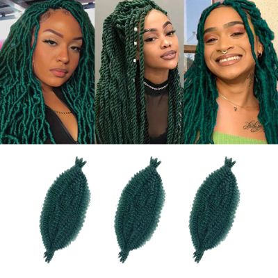 16 Inch Springy Afro Twist Hair 3 Packs Marley Hair Dark Green Marley Twist Braiding Hair for Butterfly Locs Pre Fluffed Spring Twist Hair Synthetic Afro Kinky Twist Braiding Hair Extensions