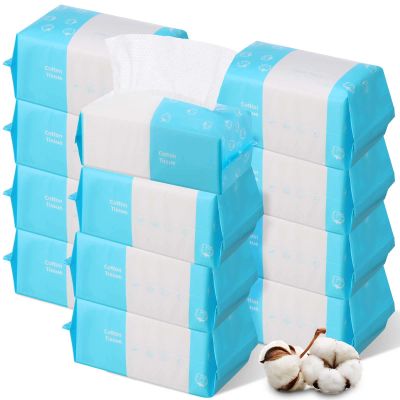 12 Pack 1200 Counts Disposable Towelettes for Face, Face Towel Bulk Cotton Face Tissues Soft Facial Tissue Dry Wet Use for Sensitive Skin Care, Makeup Removing, Surface Cleaning, 5.9 x 7.8 Inch