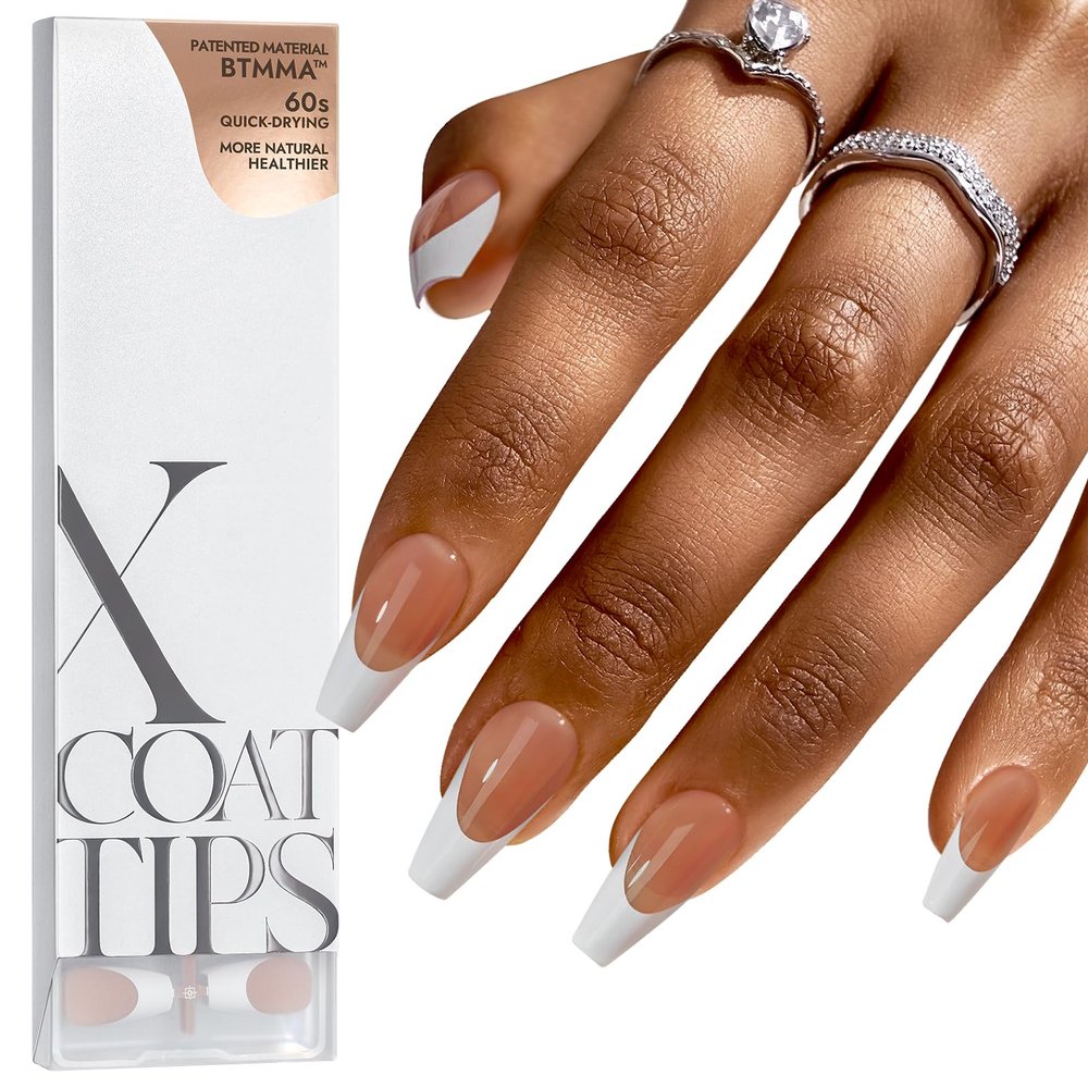 BTArtboxnails French Gel Nail Tips - French Tip Press on Nails Brown Medium Coffin XCOATTIPS for Nail Extensions