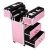 Flulep 4 Tier Lockable Cosmetic Makeup Train Case with Extendable Trays Pink view 3