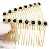 PRETTYLIFE Bridal Crystal Side Combs for Hair 2 Pieces Wedding Flower Alloy Rhinestone French Hair Pins Accessories for Women Girls (Dark Green) view 4
