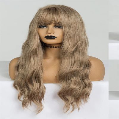 Vsadsau Long Wavy Synthetic Wigs With Bang Ombre Black Brown Women's Wigs Heat Resistant Fiber Natural Fake Hair Wigs-LC205-3