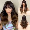 Vsadsau Long Wavy Synthetic Wigs With Bang Ombre Black Brown Women's Wigs Heat Resistant Fiber Natural Fake Hair Wigs-LC205-3 view 3