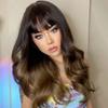 Vsadsau Long Wavy Synthetic Wigs With Bang Ombre Black Brown Women's Wigs Heat Resistant Fiber Natural Fake Hair Wigs-LC205-3 view 4