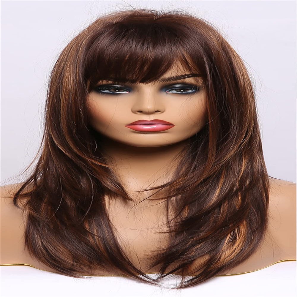 Vsadsau Long Wave Synthetic Wigs For Women Ombre Black Brown Golden Blonde Wigs With Bangs Cosplay Heat Resistant Fake Hair Wig-LC327-1