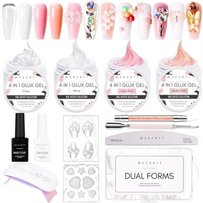Makartt 3d Gel Nail Art Kit: All in One 3D Sculpting Builder DIY Kit Non-Stick-Hand Solid Gels UV LED Soak Off Gel Polish Painted Carving Molding Hard Gels Rhinestones Chrome Nail Art Salon Home