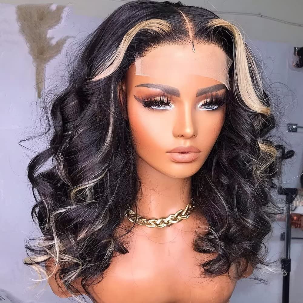 Ombre Highlight Color 1B27 Honey Blonde Wig Body Wave 13x4 HD Transparent Lace Frontal Wigs For Woman Pre Plucked Wavy Human Hair Wig 150% Density 18Inch
