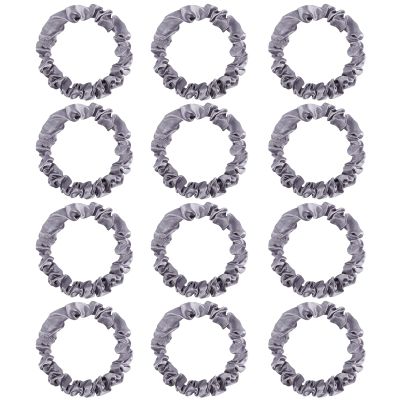 12Pcs Satin Scrunchies, Silver Gray Satin Hair Ties Elastic Hair Bands Ponytail Holder Hair Accessories for Women Girls