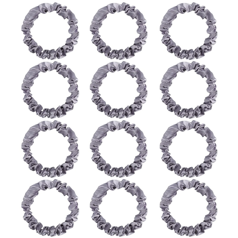 12Pcs Satin Scrunchies, Silver Gray Satin Hair Ties Elastic Hair Bands Ponytail Holder Hair Accessories for Women Girls