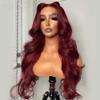 13x6 Lace Frontal Wig HD Transparent Burgundy 99J Body Wave Lace Wig Brazilian Remy Hair With Baby Hair Pre Plucked Natural Hairline Bleached Knots for Black Women 150% Density 22 Inch view 2