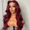 13x6 Lace Frontal Wig HD Transparent Burgundy 99J Body Wave Lace Wig Brazilian Remy Hair With Baby Hair Pre Plucked Natural Hairline Bleached Knots for Black Women 150% Density 22 Inch view 4