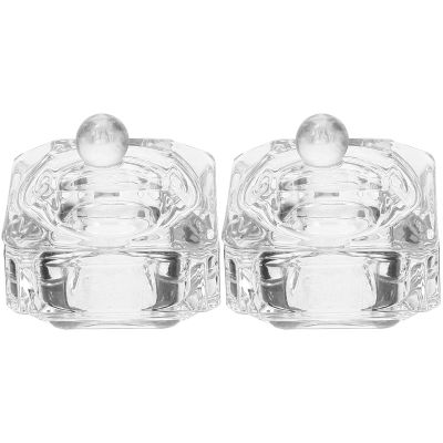 Acrylic Nail Brush Glass Dappen Monomer Dish Crystal Acrylic Nail Cup with Lid Square Liquid Powder Dappen Bowl Dish Powder Dispenser 2pcs