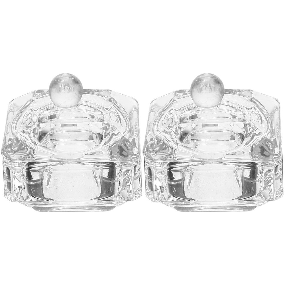 Acrylic Nail Brush Glass Dappen Monomer Dish Crystal Acrylic Nail Cup with Lid Square Liquid Powder Dappen Bowl Dish Powder Dispenser 2pcs