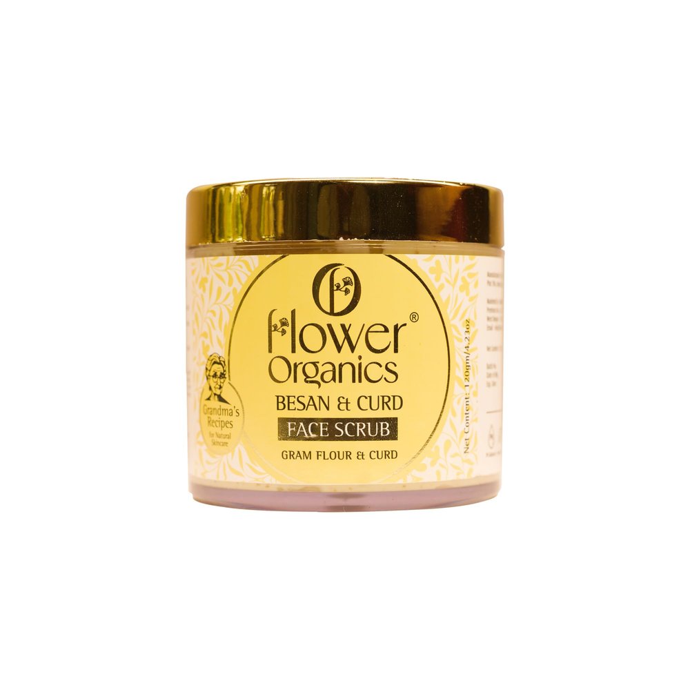 Flower Organics Besan & Curd Skin Brightening, Tan Removal Face Scrub | Exfoliate Scrub | Blackhead Remover, Whitehead Remover, Dead Skin Remover | Face Scrub For Women & Men (120ml)