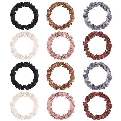 12Pcs Satin Scrunchies, Coffee Color Series Satin Hair Ties Elastic Hair Bands Ponytail Holder Valentine's for Wife