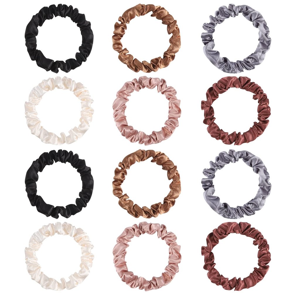 12Pcs Satin Scrunchies, Coffee Color Series Satin Hair Ties Elastic Hair Bands Ponytail Holder Valentine's for Wife