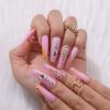 FRUJCDKI Fake Press On Nails 3d Extra Long Artificial Jewelry Full Cover False Nail With Rhinestones Luxury Bridal Wedding Professional Nail Art Salon (hot pink) view 2