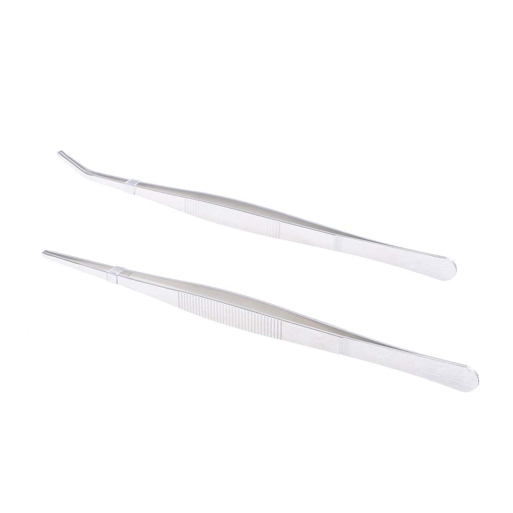 Toyvian 25cm Stainless Steel Angled Feeding Curved Straight Set Reptile Snake Lizard Spider Tongs