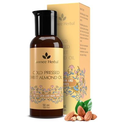 AVIMEE HERBAL Pure Cold Pressed Sweet Almond Oil | Fights Split Ends & Strengthens Hair | Enriched With Vitamin E | Mineral Oil Free | 50 ML