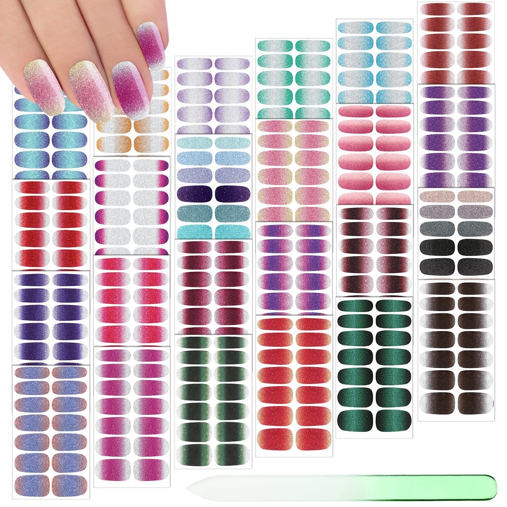 Maitys 336 Pcs 24 Sheets Full Wrap Nail Sticker Polish Strip,Shiny Style