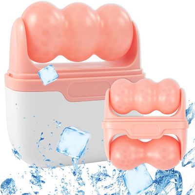 DSWINCE 2-in-1 Ice Roller for Face Skin Care Tool Personal Skin Cooling Therapy Tools, Cold Facial Ice Massager for Eye Puffiness, Migraine, TMJ Pain Relief & Minor Injury (Pink)